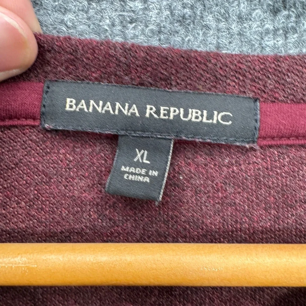 Banana Republic Sweatshirt Mens XL Burgundy Long Sleeve Waffle Fleece Fleece